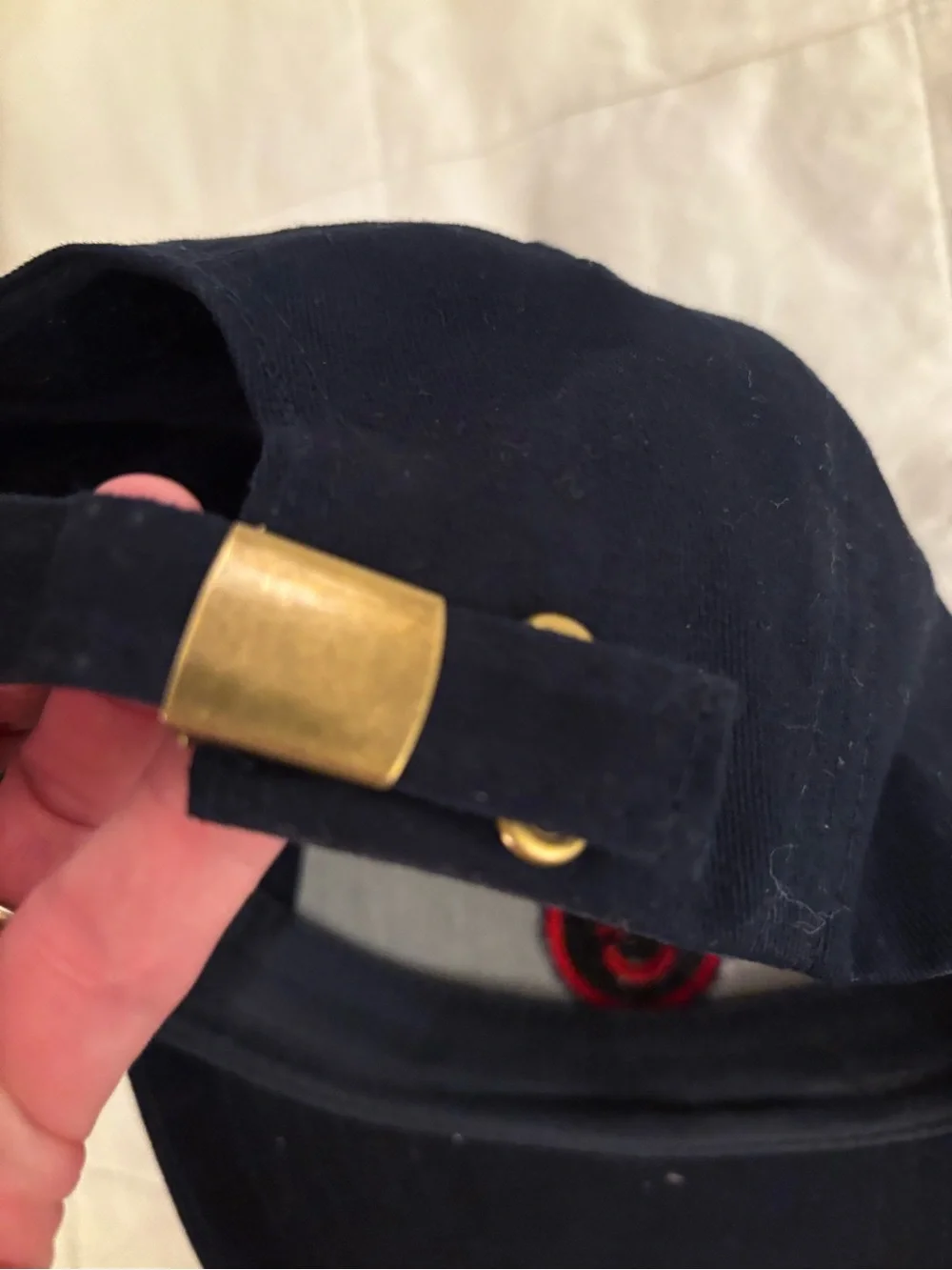 Source Unknown Black Cap with Red & Blue Devil Emblem